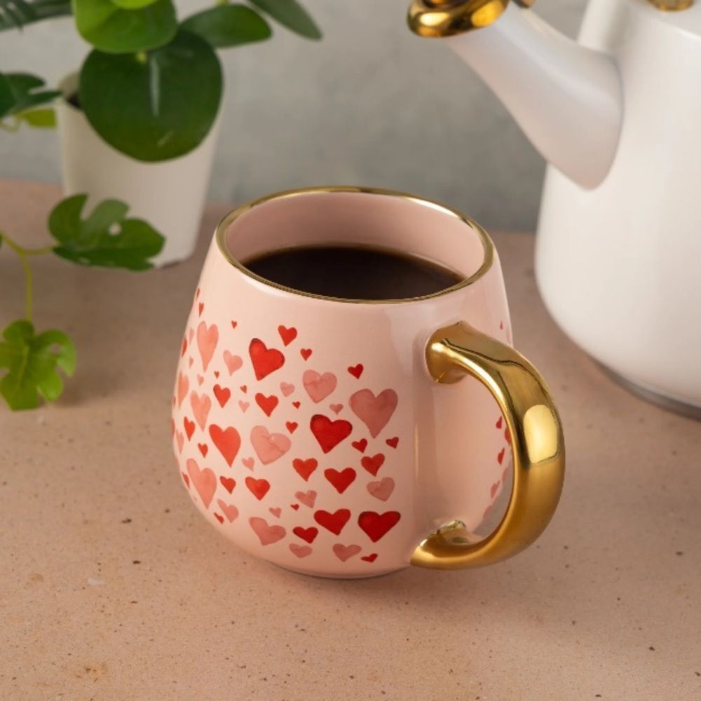 Thyme & Table Stoneware Heart Pattern Mug with Gold Handle